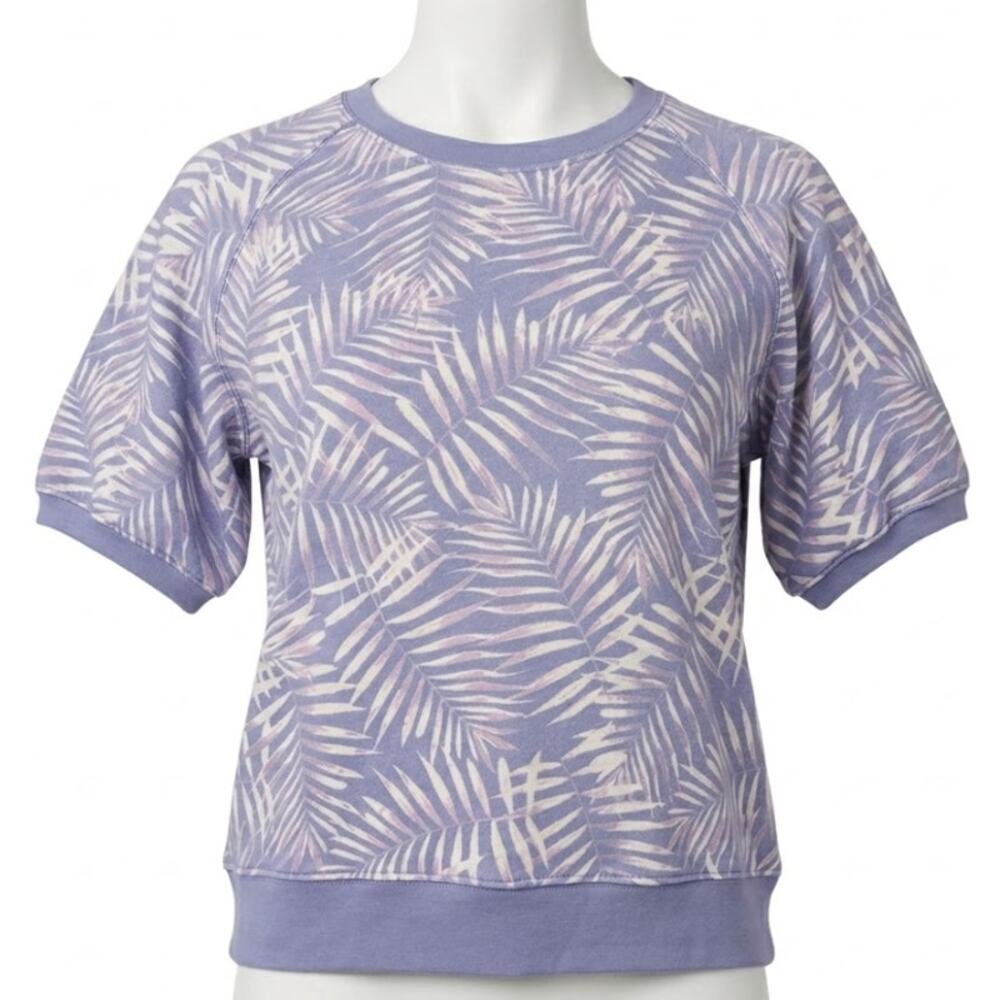 ECOTHREADS Top Size M Purple White Tropical Short Sleeve Crewneck Cotton Blend
